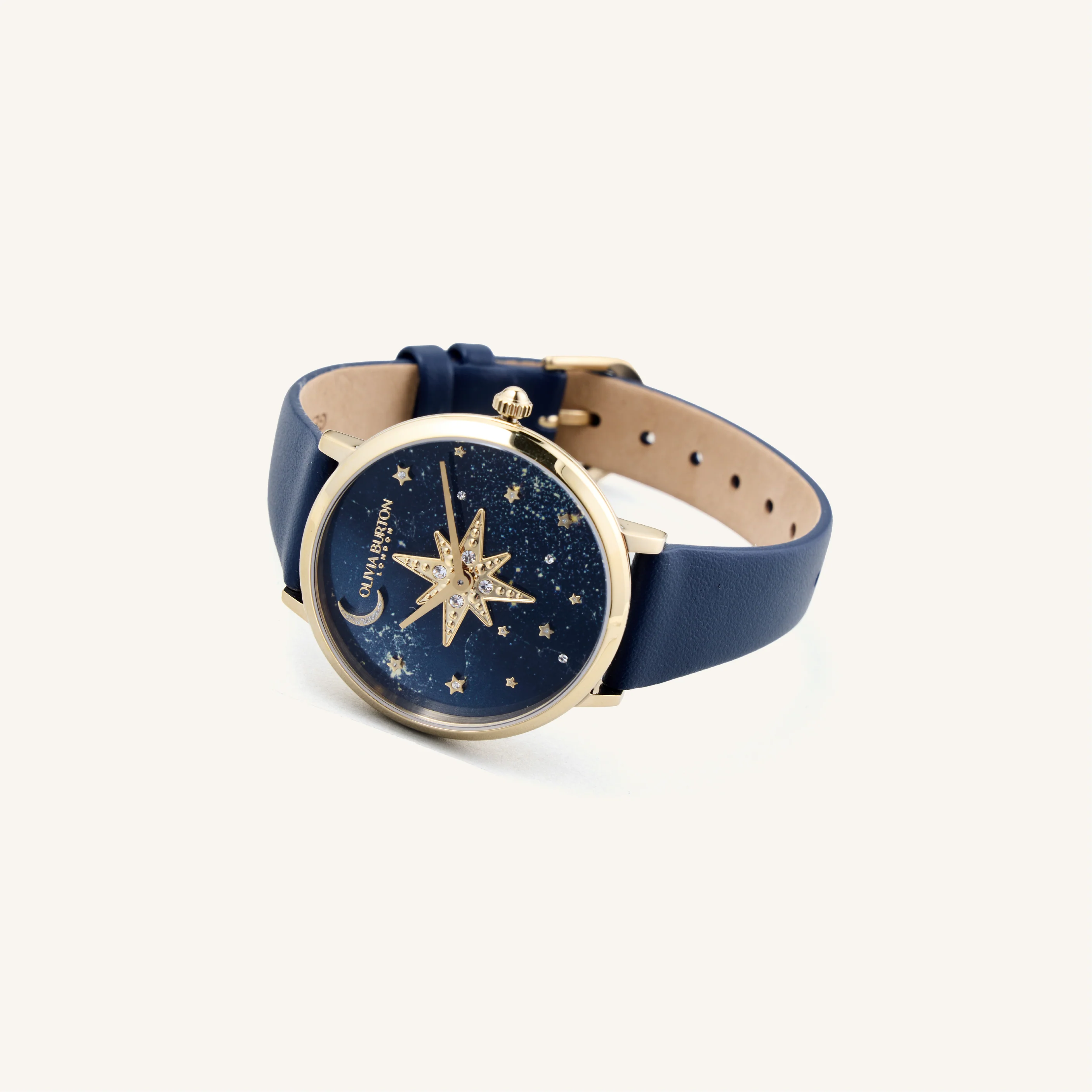 Olivia Burton Watch Celestial 35mm Nova Slim Gold & Sapphire Blue Leather Strap 24000081 - Image 3