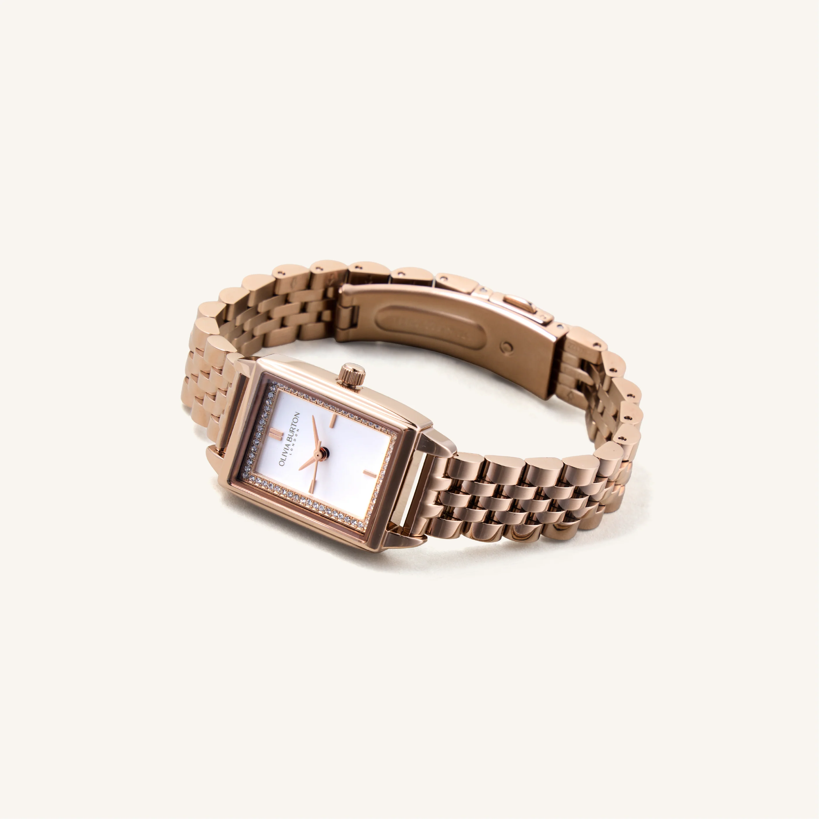 Olivia Burton Watch Classic 21mm Rectangle White & Carnation Gold Bracelet 24000014 - Image 3